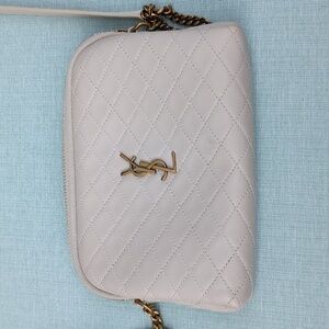 Saint Laurent Crema Soft Quilted Lambskin/Bronze Zipped Pouch